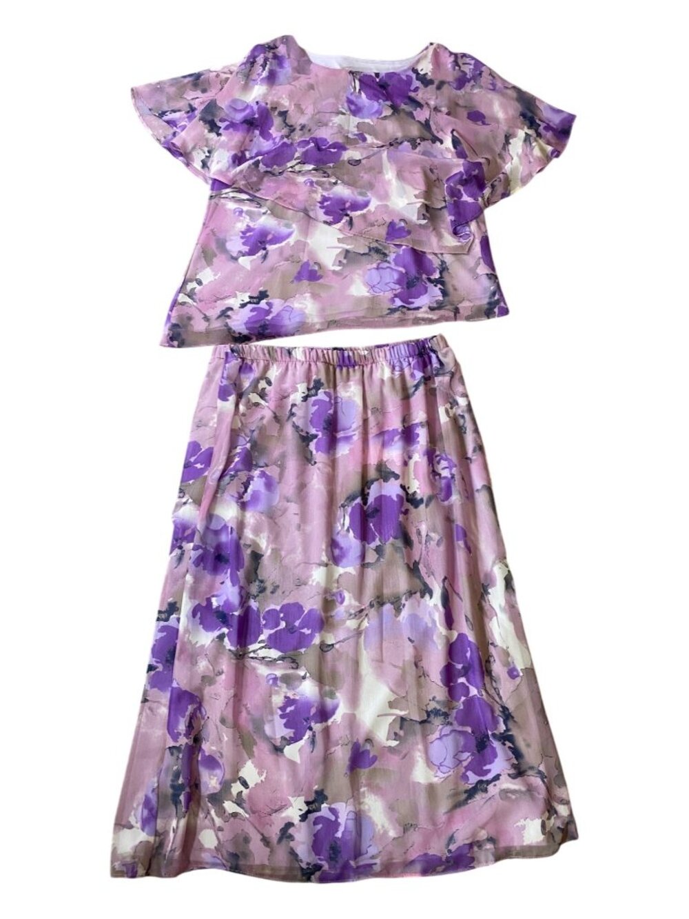 Drapers & Damons Purple & Pink Floral Skirt Set Size 14 Petite